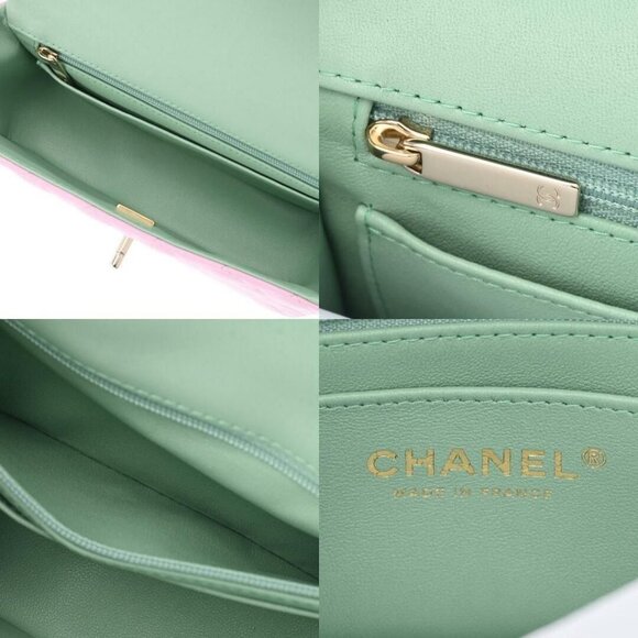 Authentic CHANEL Lambskin Quilted Mini Top Handle Rectangular Flap Lilac Green - Picture 12 of 13